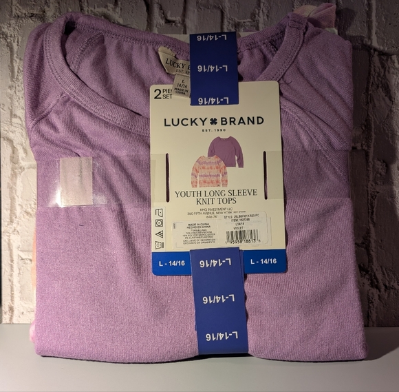 Lucky Brand 2pc Set-Lavender Pink Youth Long Sleeve Tops - Picture 2 of 3